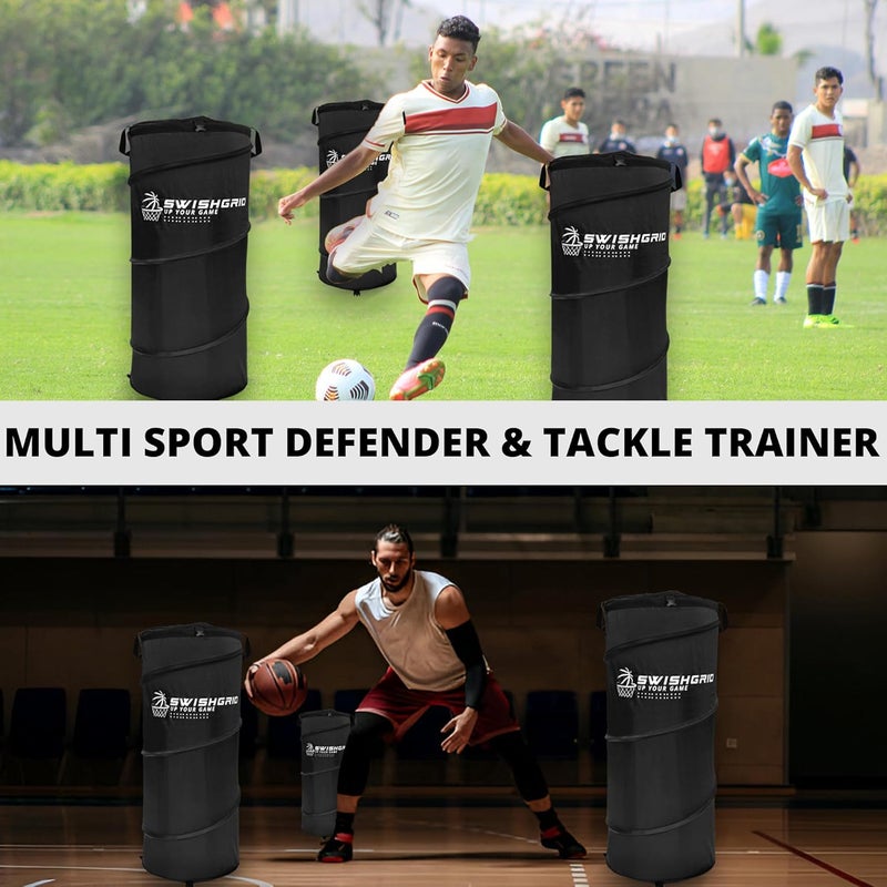 SwishGrid Portable Pop-Up Defender Dummy Trainer - Basketball Dribble Training - Football Tackling, Soccer Dribbling Dummies - Equipment to Improve Skills w/Built-in Storage - Image 2